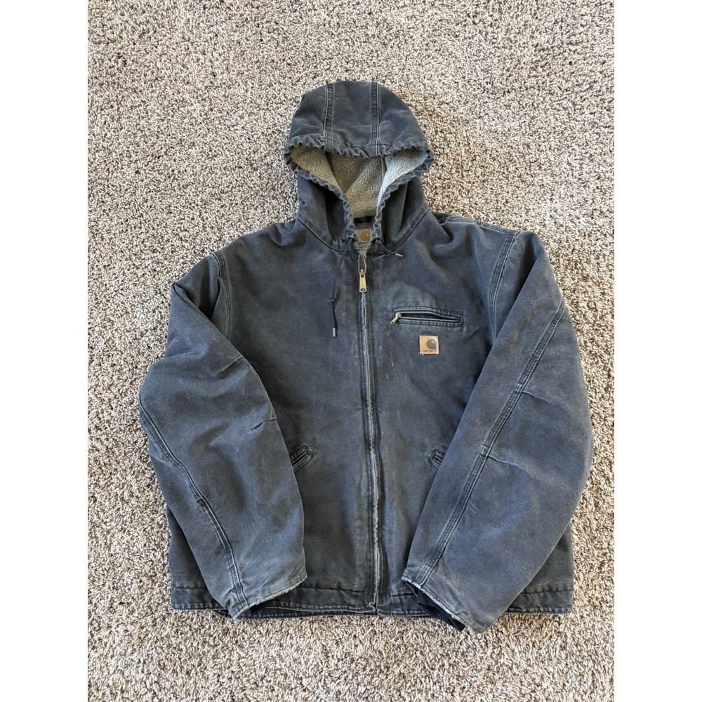 Vintage Carhartt Distressed J141 BLK Detroit Size 2XL Sherpa Lined Hooded Jacket